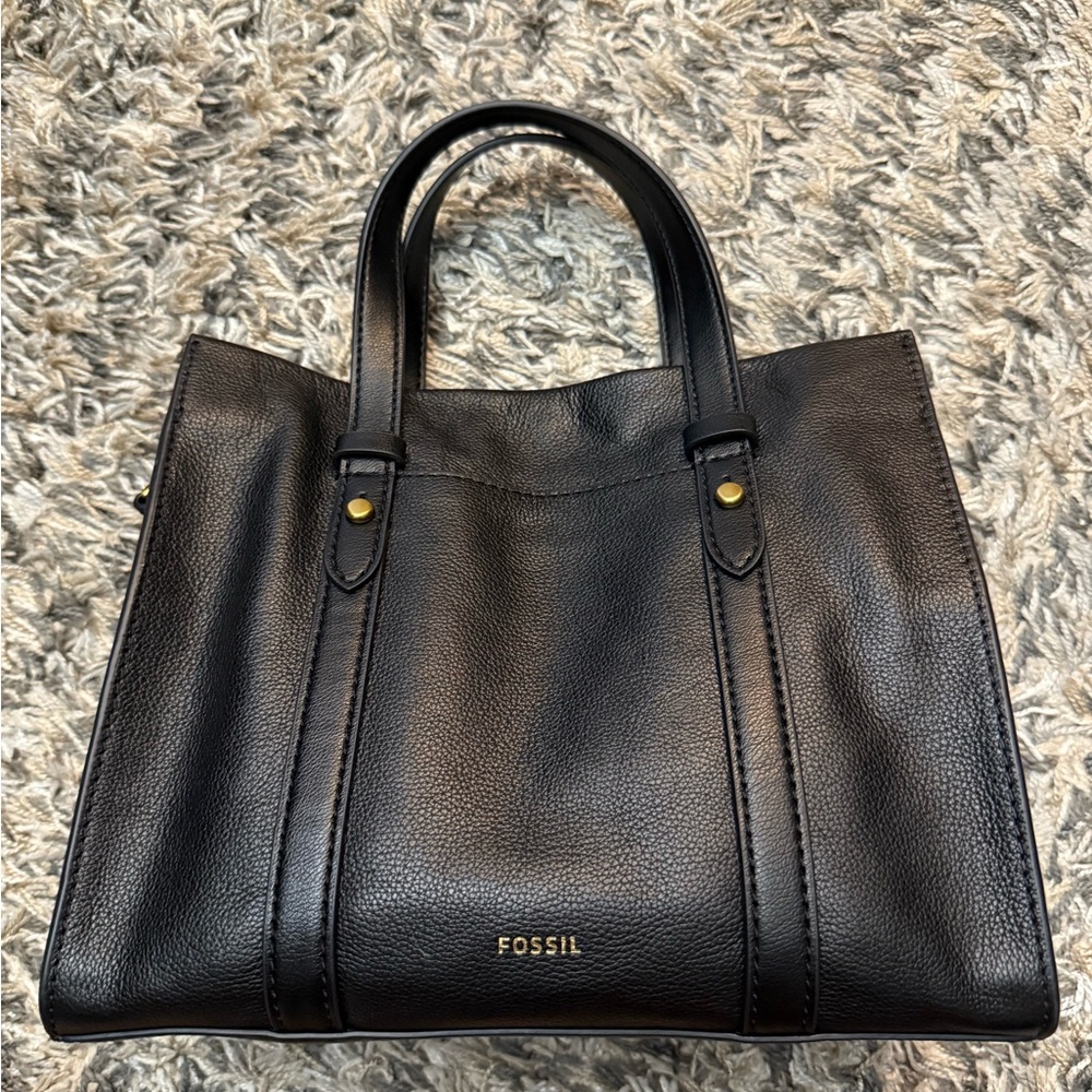 Fossil Black Tote with Gold Accents and Structured Design
